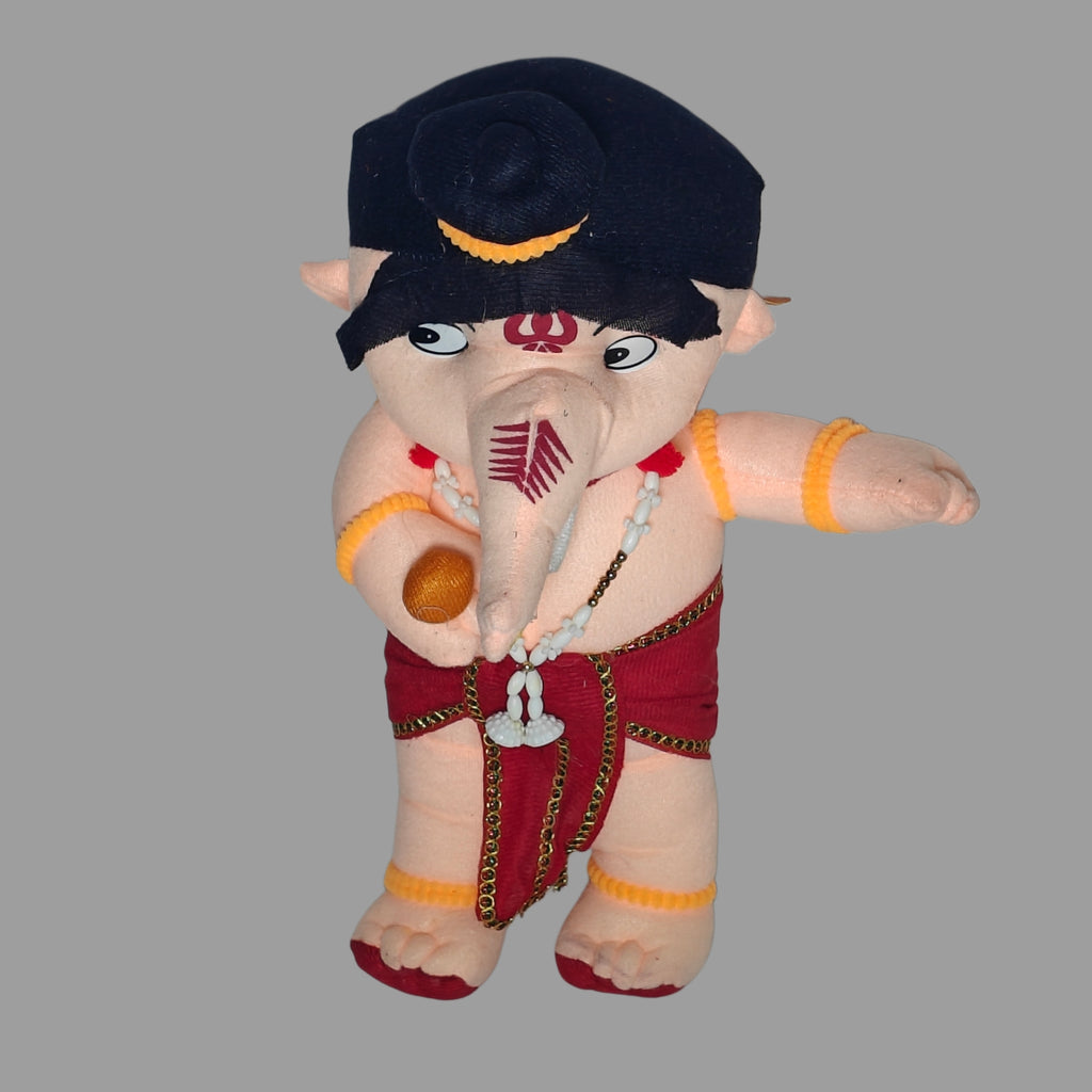 Ganesha Soft Toy Plush Figure, Polyester Fabric, Traditional Hindu Deity Design with Gold Trim and Red Dhoti [ 30 CM ]