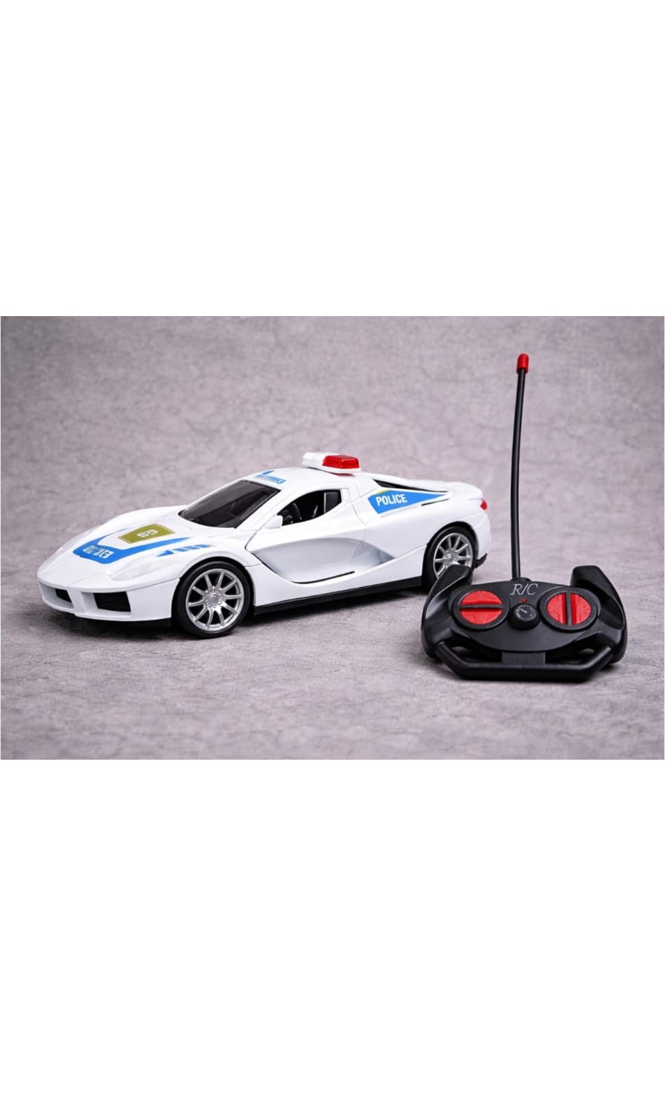 Remote Control Police Car, White Sports Car with Red Siren Light, RC Toy with Controller, Racing Vehicle for Kids Door Open Boy And Girl 5 years White colour