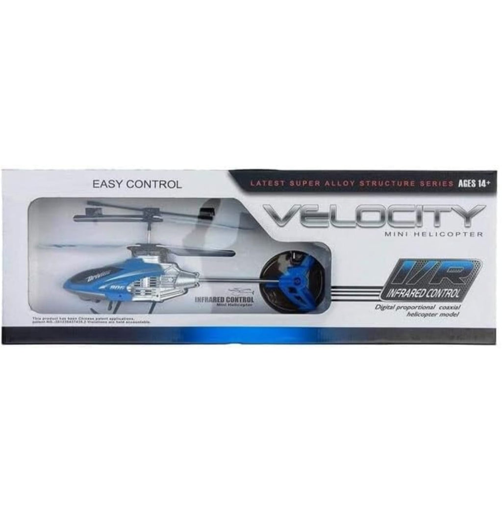 RERA Remote Control Velocity Flying Helicopter with Unbreakable Blades, Infrared Sensors & Light, 2D/2.5D Transmitter Chargeable Helicopter Toy  blue and red