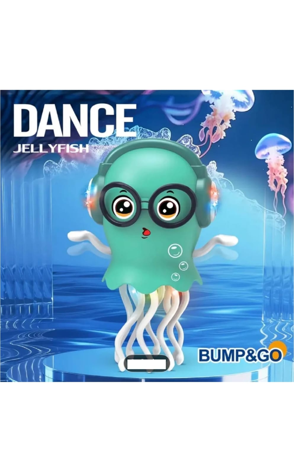 Dancing Jellyfish Toy Bump & Go Musical Light Toy with Headphones and Glasses, Battery Operated