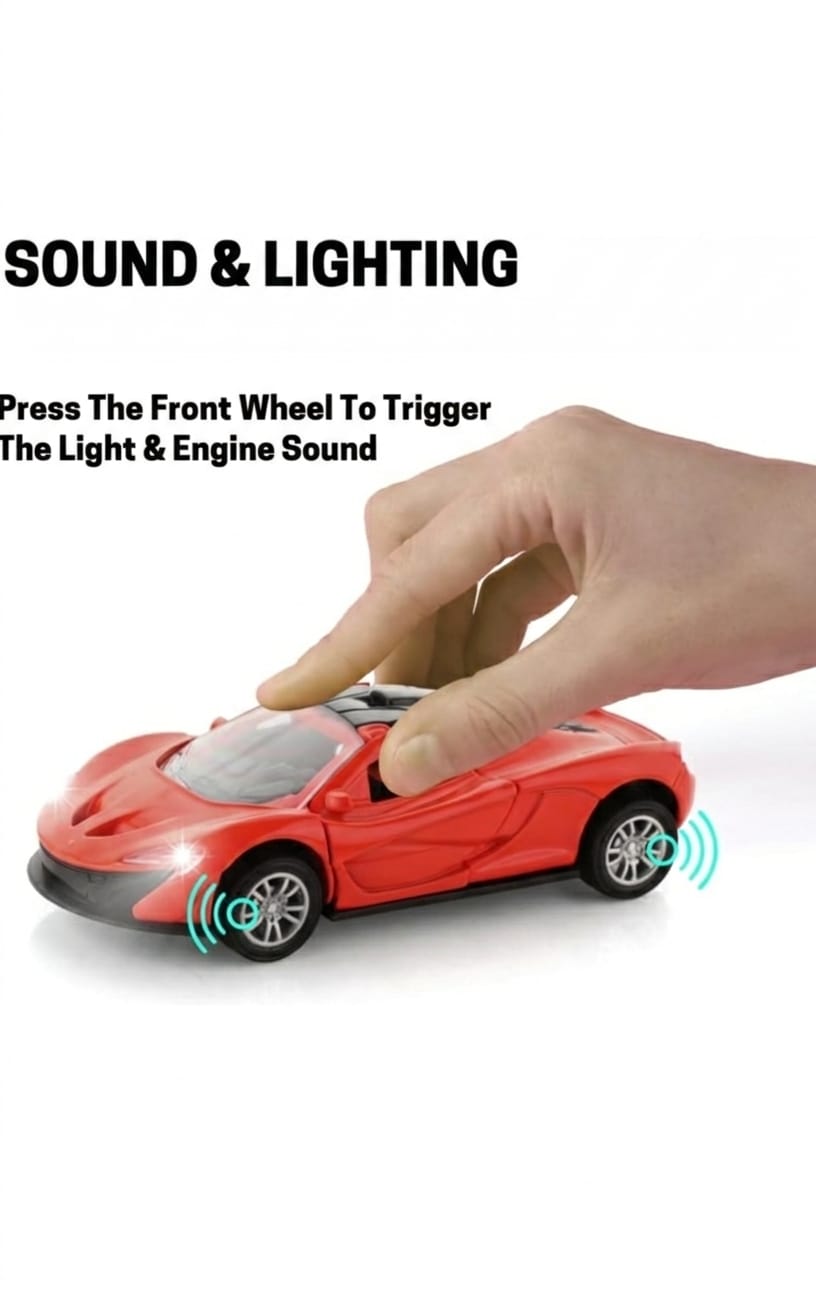 Premium Metal Die-Cast Sports Racer Car Realistic Sound Lights Doors Collectible RED or BLACK