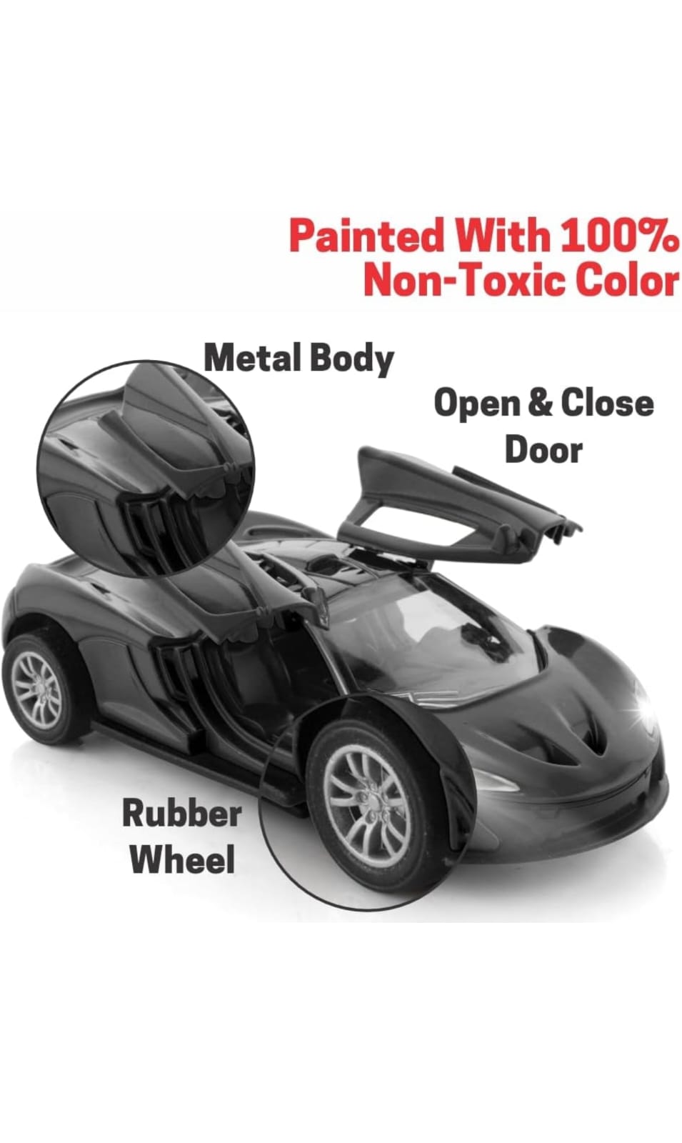 Premium Metal Die-Cast Sports Racer Car Realistic Sound Lights Doors Collectible RED or BLACK