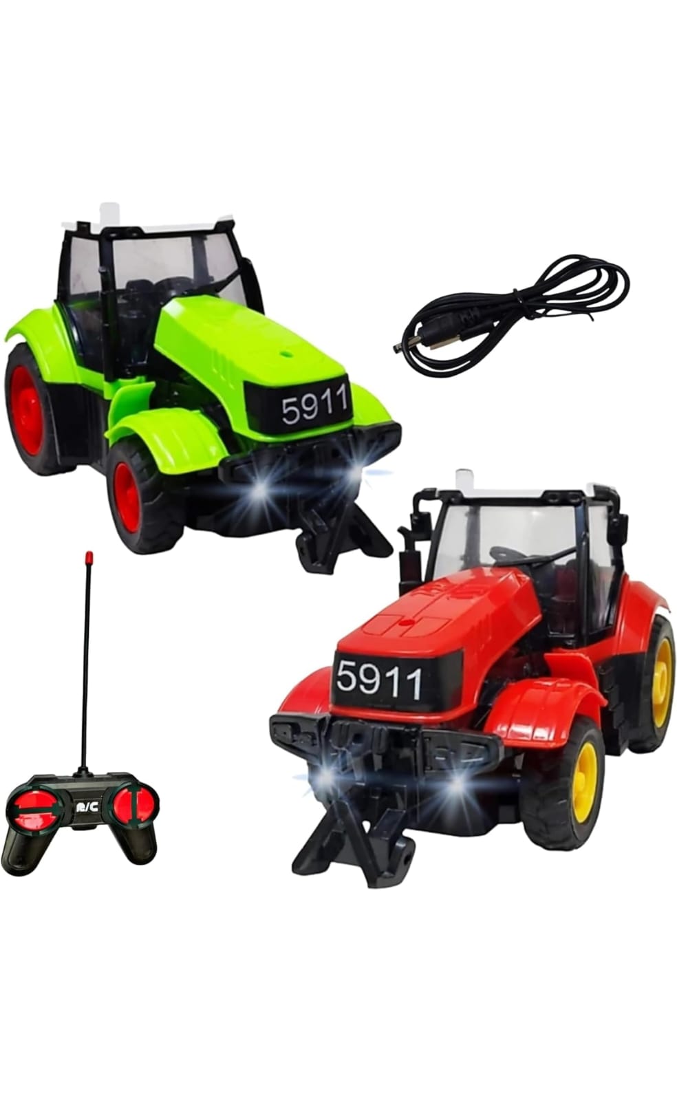 Remote Control Tractor for Kids Rc Tractor Toy Construction Farmer Truck with Remote Control Engineering Vehicle High Simulation Lights & Sound Rechargeable RC Toy for Red And Green  Boy & Girl Age 3+