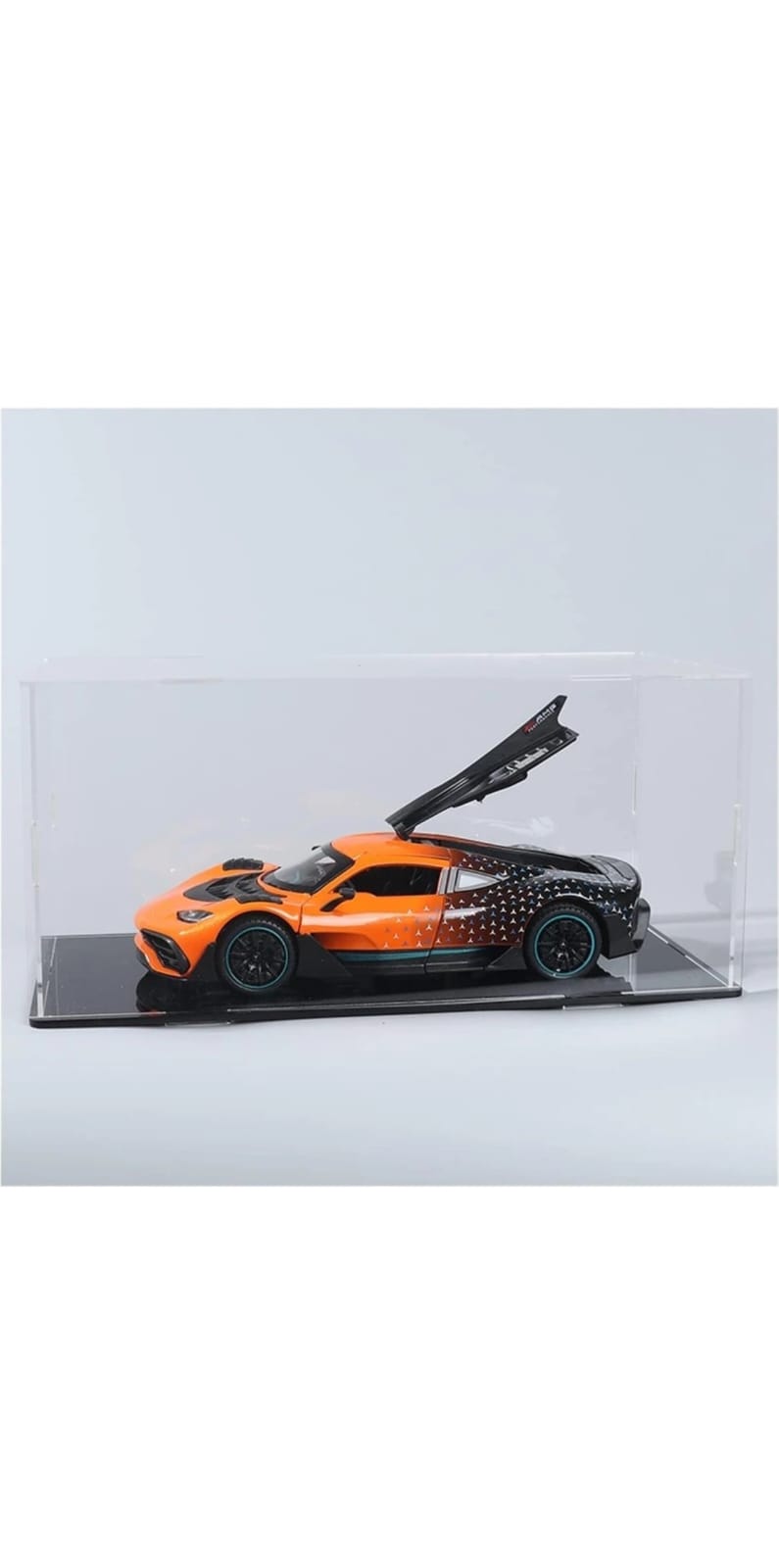 Play 1:24 M AMG ONE Model Car Diecast Metal Alloy Pullback Toy Vehicle with Oenable Doors Light and Music Toy Car for Kids Boys Boy And Girl (Orange And white colour)