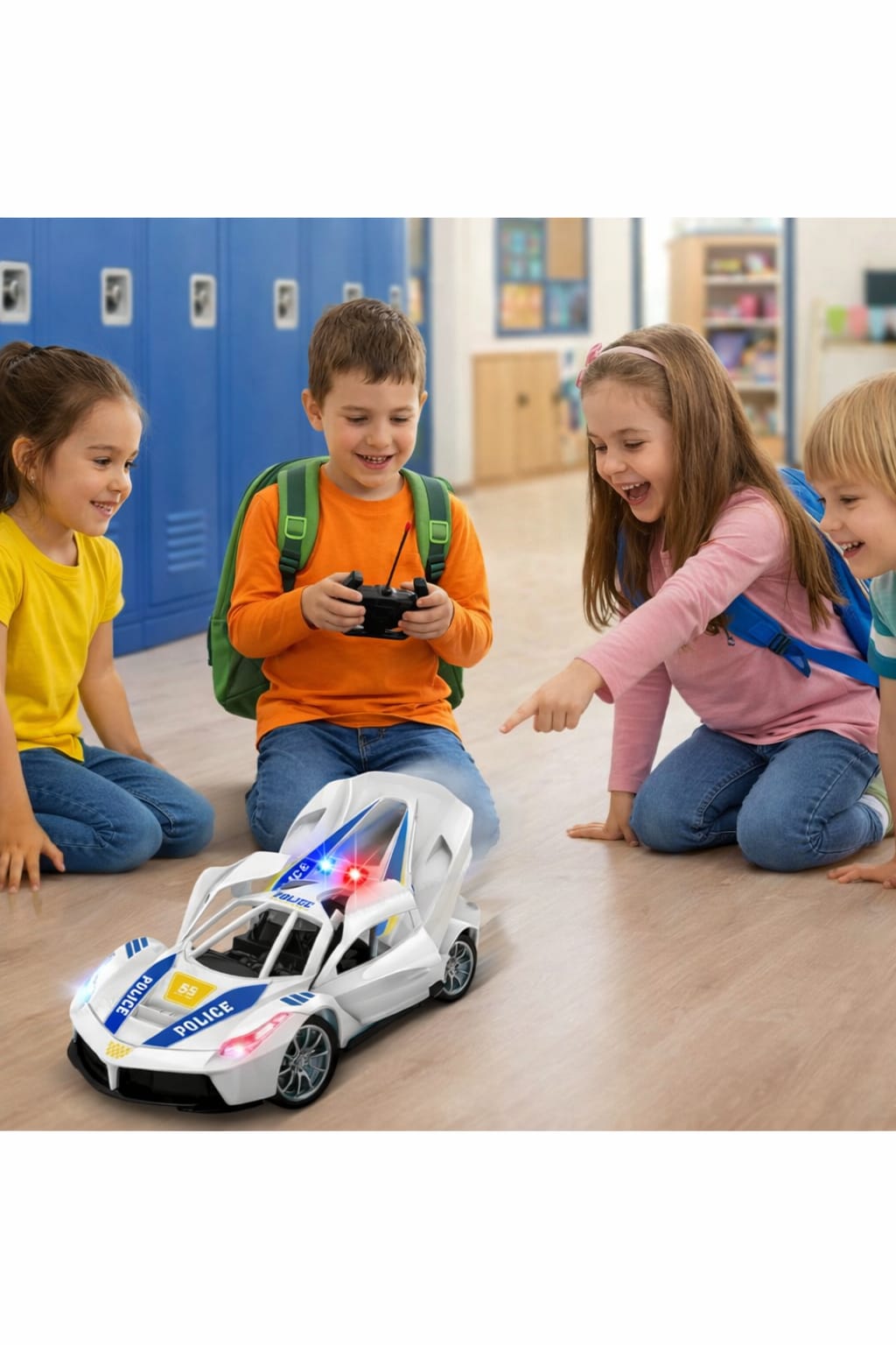 Remote Control Police Car, White Sports Car with Red Siren Light, RC Toy with Controller, Racing Vehicle for Kids Door Open Boy And Girl 5 years White colour