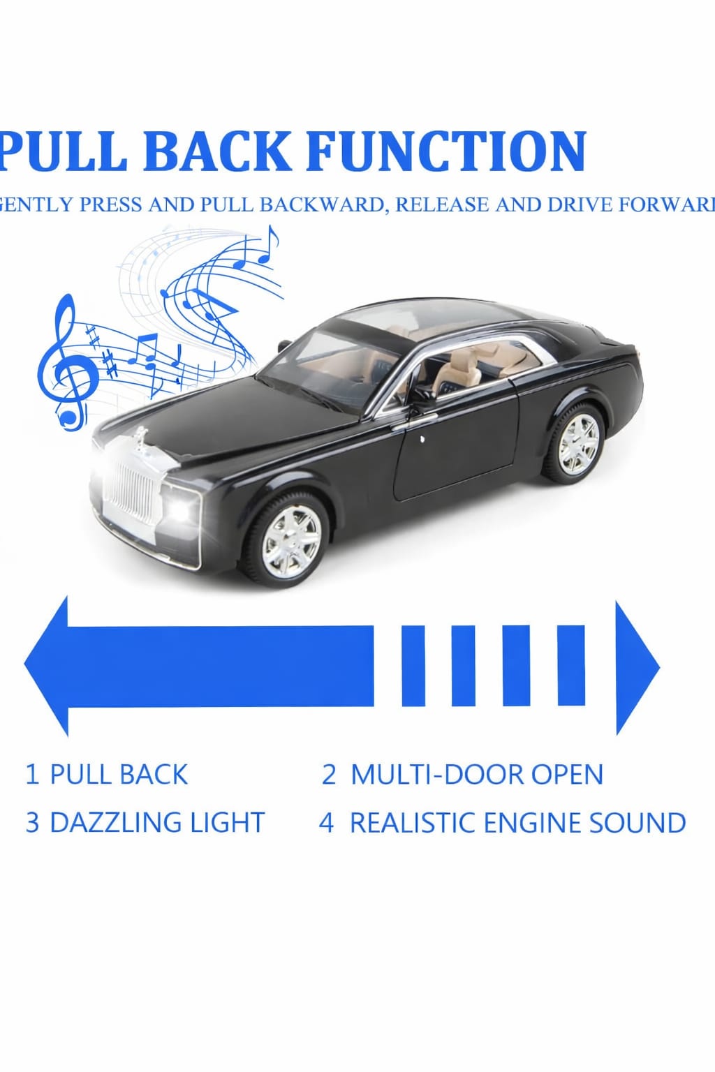 Metal Toy Cars of Sweptail, 1:24 Scale Rolls-Royce Model Diecast Cars with Door/Sound/Light/Pull Back, Collectible Car Toy Gift Boy And Girl In 5 Years