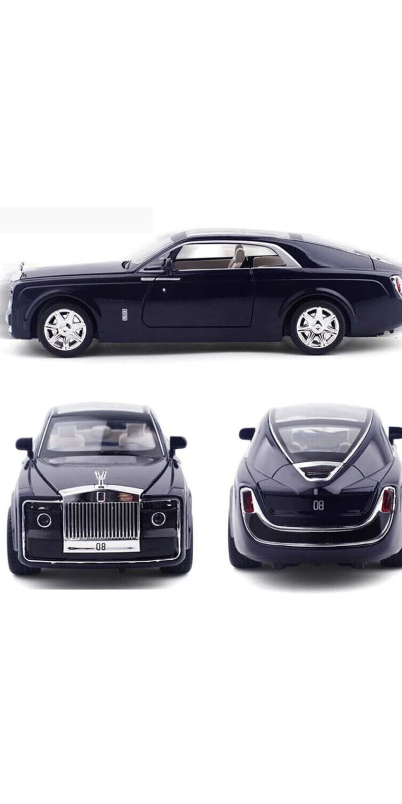Metal Toy Cars of Sweptail, 1:24 Scale Rolls-Royce Model Diecast Cars with Door/Sound/Light/Pull Back, Collectible Car Toy Gift Boy And Girl In 5 Years