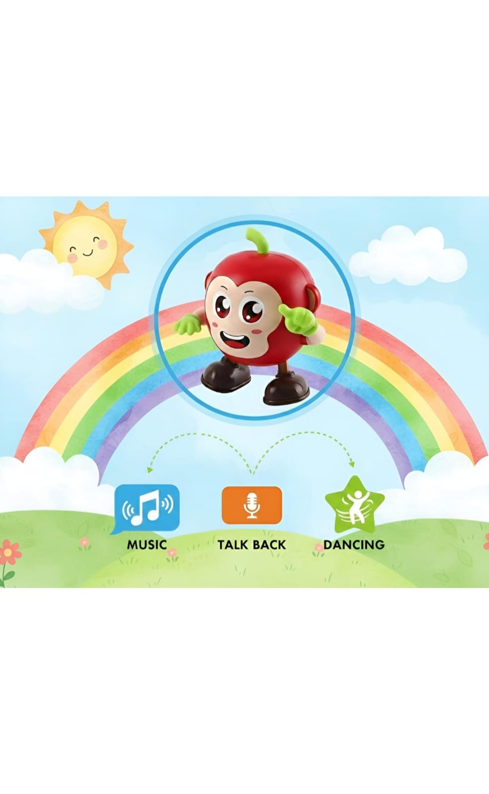 Kids Musical Dancing Apple Robot Toy with Lights & Sounds, Learning Toy for Toddlers Age 3 to 8 Years (Batteries Not Included) And Red Colour