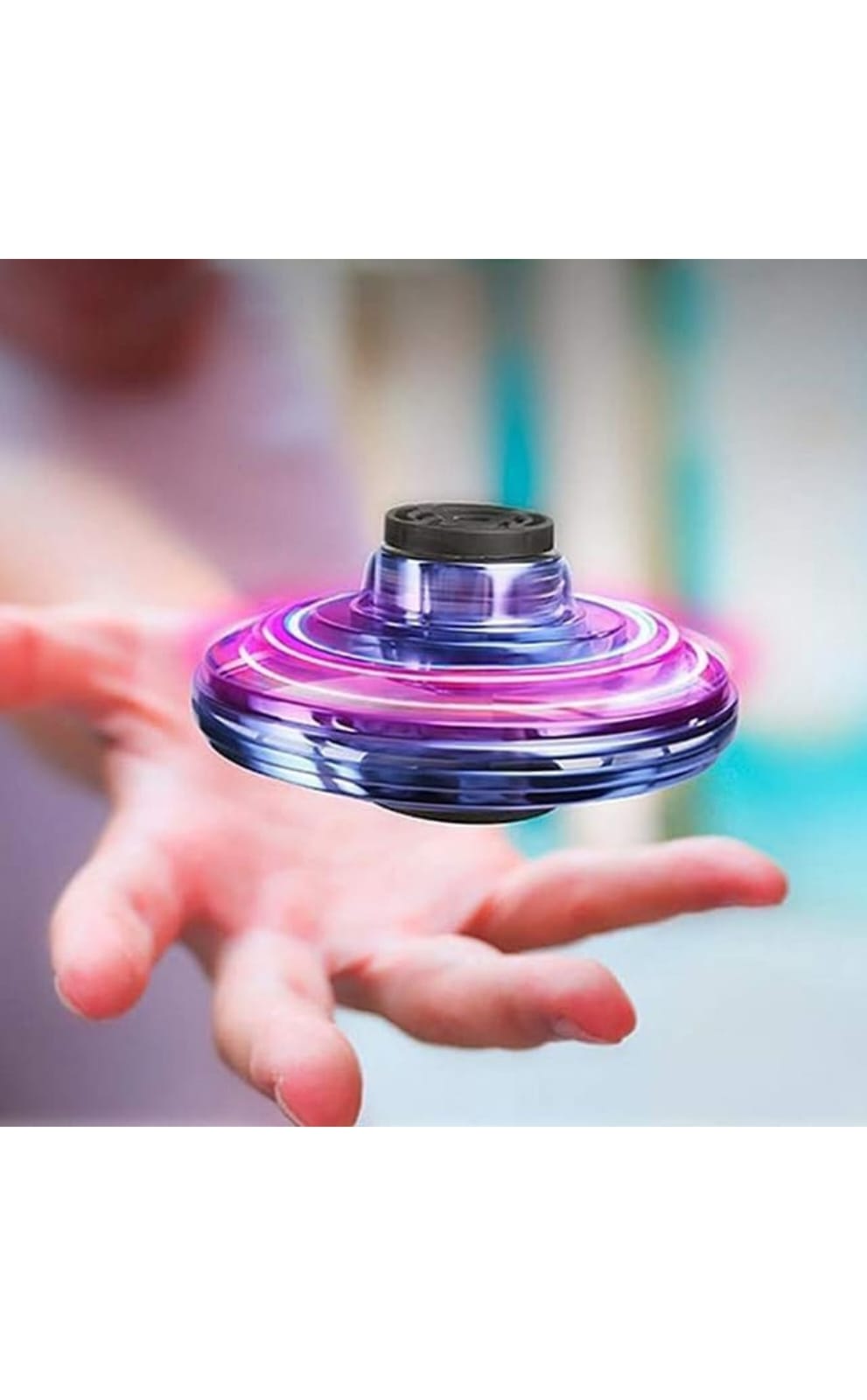 Hand-Controlled UFO Flying Spinner Toy – Rechargeable LED Hover Spinner for Kids & Adults, Cool Tricks & Outdoor Fun, for Ages 6+ (Blue