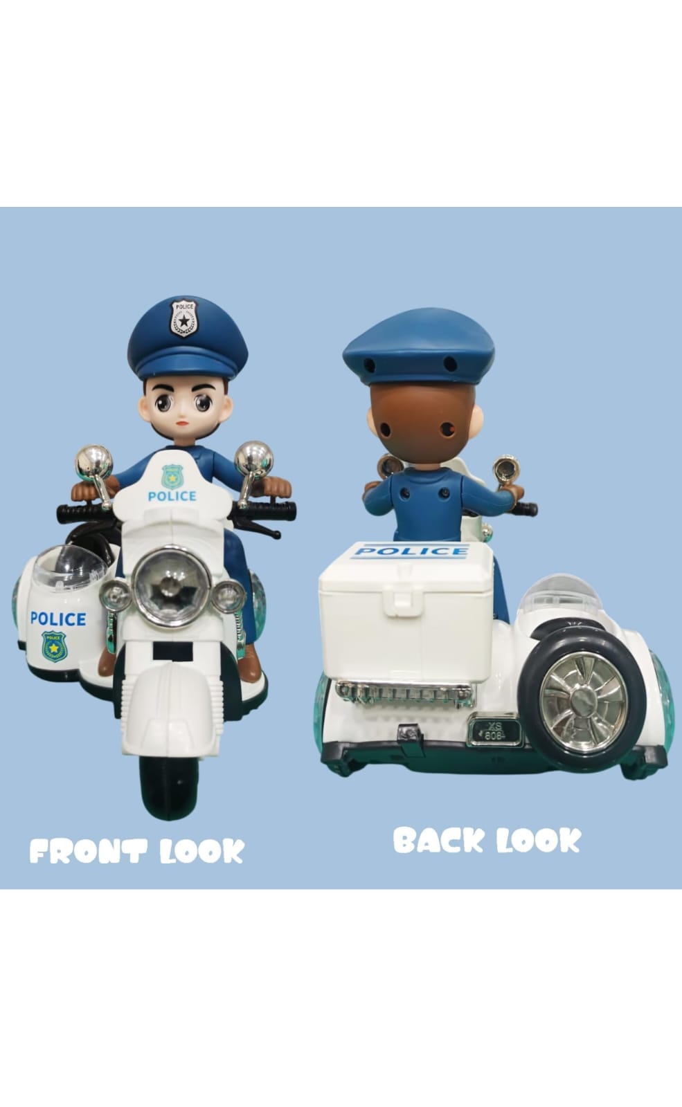 Police Motorbike Musical Toy for Kids with Detachable Policeman, 360° Rotating Stunt Spin Bike, Flashing Lights & Sound, Battery-Operated Vehicle for Boys & Girls ( 2+ Years)