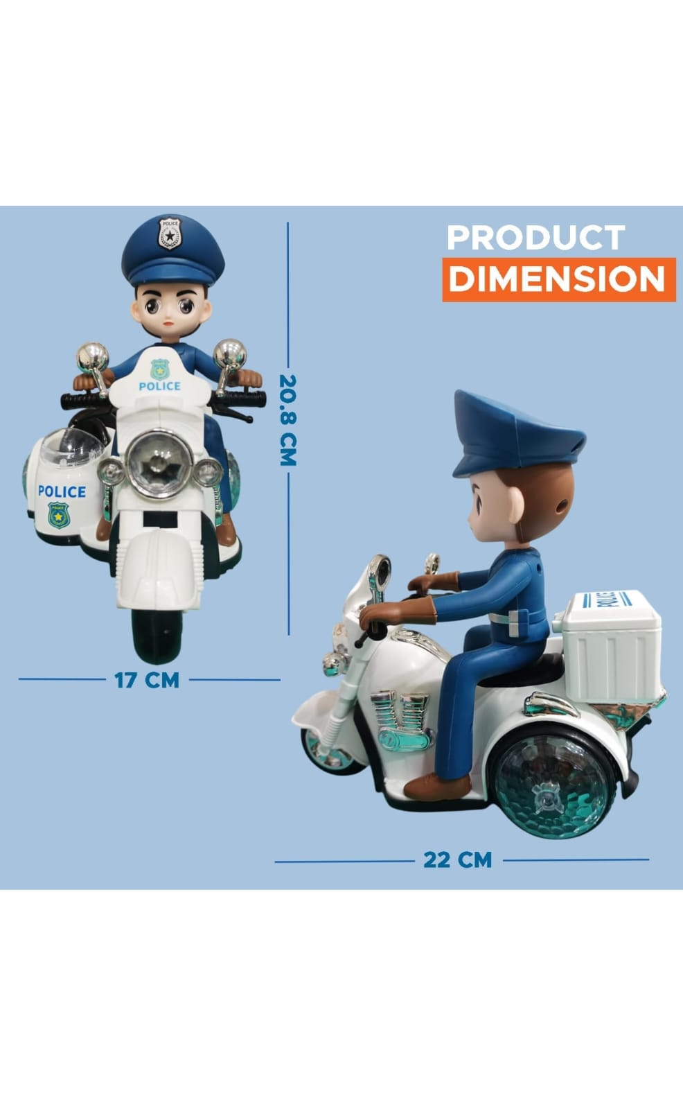 Police Motorbike Musical Toy for Kids with Detachable Policeman, 360° Rotating Stunt Spin Bike, Flashing Lights & Sound, Battery-Operated Vehicle for Boys & Girls ( 2+ Years)