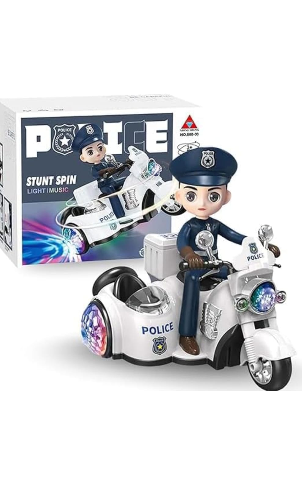 Police Motorbike Musical Toy for Kids with Detachable Policeman, 360° Rotating Stunt Spin Bike, Flashing Lights & Sound, Battery-Operated Vehicle for Boys & Girls ( 2+ Years)